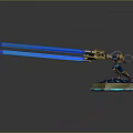 Mythical Warrior Creature Standing On Blue Luminous Base Firing Blue Beams