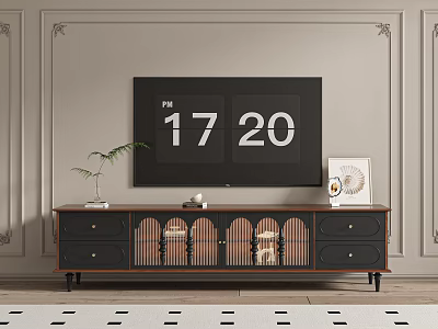 Vintage TV Stand With Top TV Decorative Plant Photo Frame And Drawer Storage 3d model