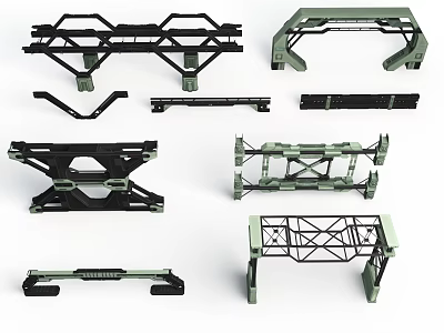 Futuristic Sci-Fi Mechanical Framework Design With Black Green Geometric Components 3d model
