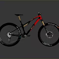 Red And Black Mountain Bike With Large Tires And Suspension System