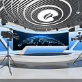 Modern Tech Studio Interior With White Conference Table Black Chairs Blue Screens And Lighting Equipment