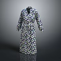 Stylish Unique Long Belted Robe With Blue Green White Geometric Pattern