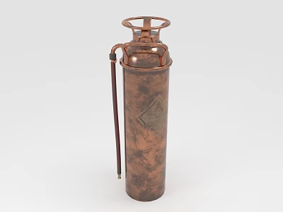 Vintage Copper Fire Extinguisher With Classic Design And Leather Strap 3d model
