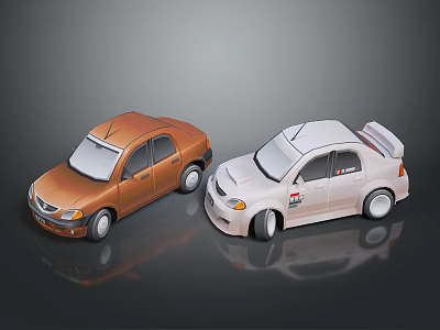 Orange And White Cars With Sedan Body And Sporty Rear Spoiler Design 3d model