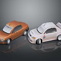 Orange And White Cars With Sedan Body And Sporty Rear Spoiler Design