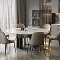 Modern Dining Area With Round Marble Table And Light Colored Chairs 3d model