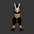 Fantasy Mythical Creature with White Horns Yellow Eyes Dark Body and Golden Collar Anklets Design