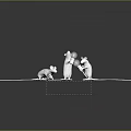 Game Movie Character Three White Mice With Light Bulb And Horns On Dark Reflective Surface