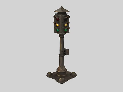 Vintage Style Public Traffic Light With Red Yellow Green Lights And Decorative Base 3d model