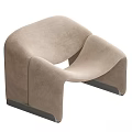 Beige Velvet Leisure Chair With Modern Curved Design And Black Metal Legs