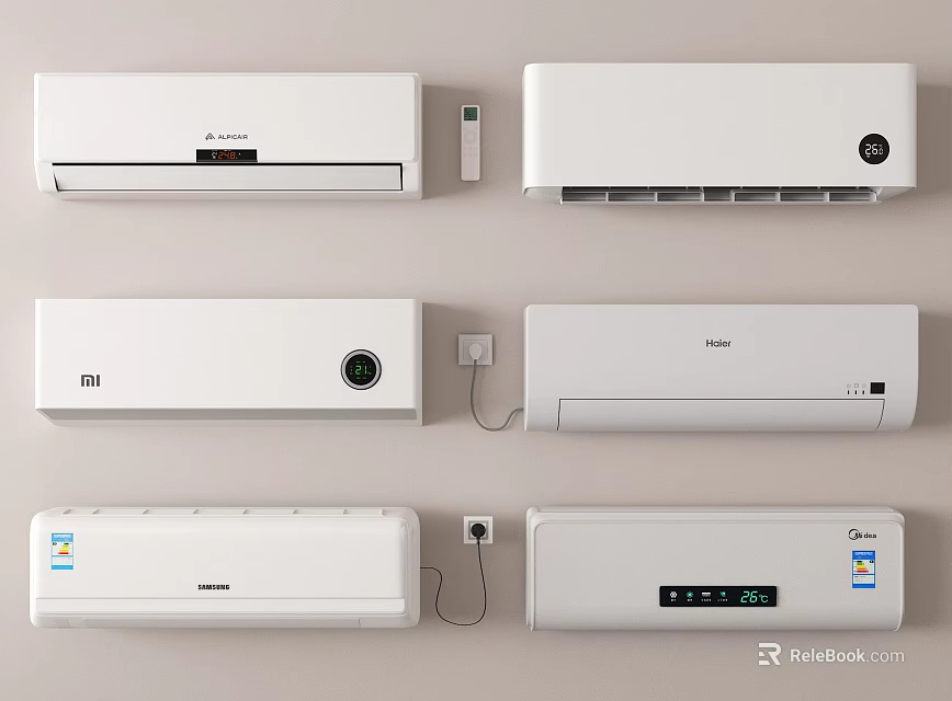 Various Wall Mounted Air Conditioner Fans With Remote Controls And Modern Design 3d model