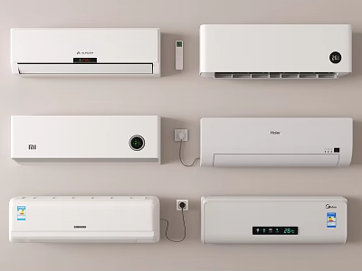 Various Wall Mounted Air Conditioner Fans With Remote Controls And Modern Design 3d model