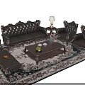 Classic Luxury Sofa and Coffee Table Set with Armchairs Patterned Rug and Side Tables 3d model