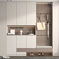 Modern Shoe Cabinet Interior Design With White Doors Bag Hooks And Storage Bench