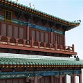 Ancient Chinese Architecture With Two Story Green Roof Red Pillars And Stone Steps