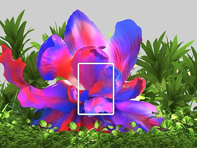 Stunning Vibrant Purple and Pink Flower with Lush Green Leaves and Plants 3d model