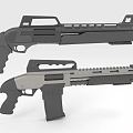 Two Tactical Shotguns With Dark And Light Colors Featuring Rail Systems And Grips