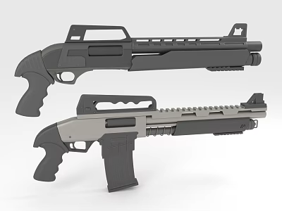 Two Tactical Shotguns With Dark And Light Colors Featuring Rail Systems And Grips 3d model