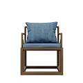 Wooden Frame Leisure Chair With Blue Fabric Cushion Backrest And Simple Design