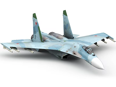 Camouflage Painted Military Fighter Jet With Missile Armament And Insignia 3d model