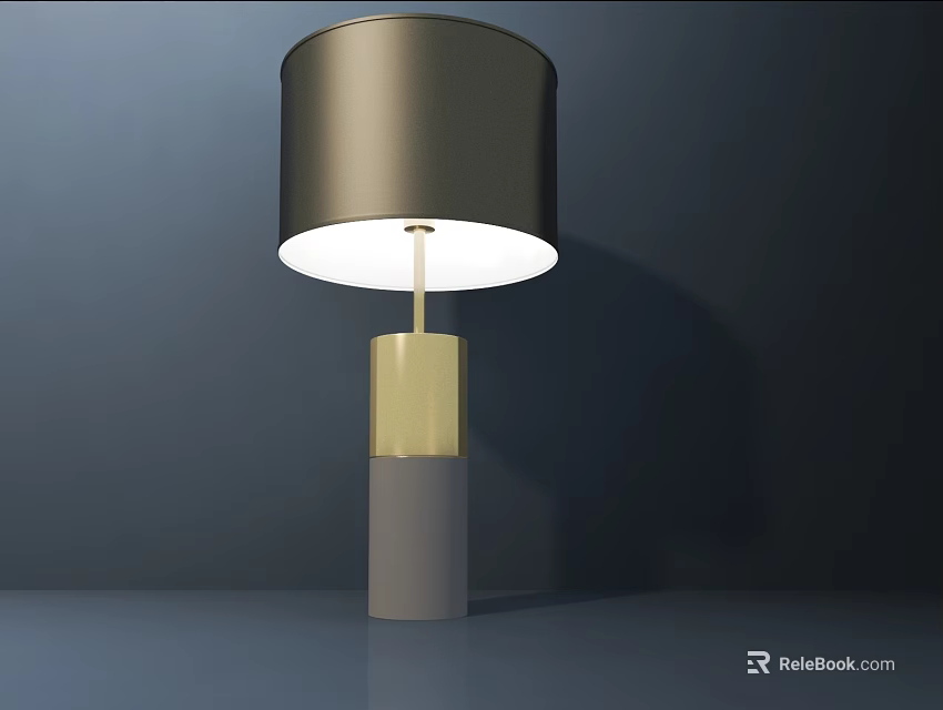 Modern Table Lamp With Black Lampshade Gold Gray Base And Warm Illumination 3d model 