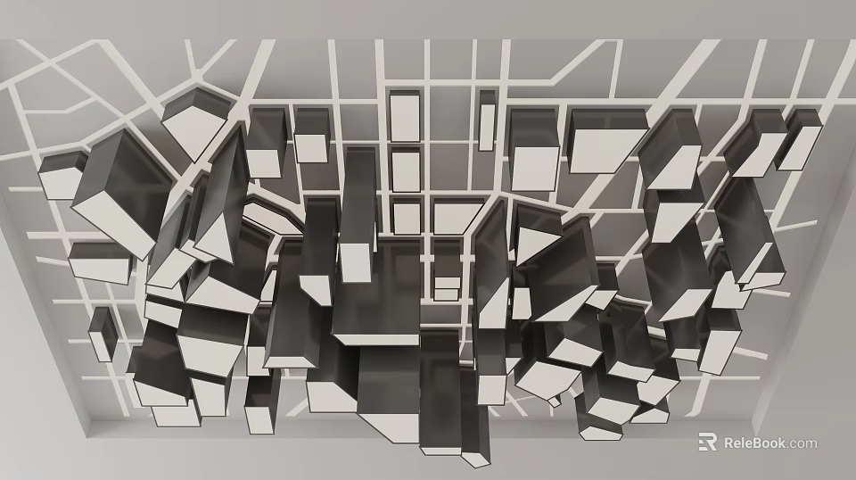 Modern Geometric Ceiling Design With 3D Black White Cubes And Grid Structure 3d model 