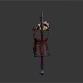 Fantasy Battle Hammer With Fur Accents And War Axe With Purple Engravings
