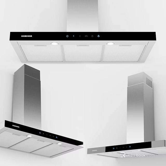 Samsung Modern Kitchen Range Hood Appliance With Stainless Steel And Lighting 3d model 