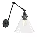 Modern Industrial Wall Sconce With Black Metal Arm Transparent Cone Glass Shade And Edison Bulb
