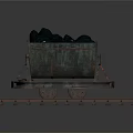 Old Fashioned Mine Cart Filled With Black Ore On Wooden Rail Track