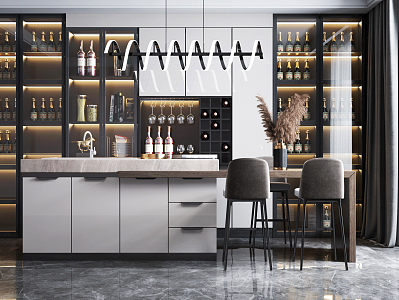 Modern Bar Chair Combination Bar Chair Wine Cabinet Combination 3d model