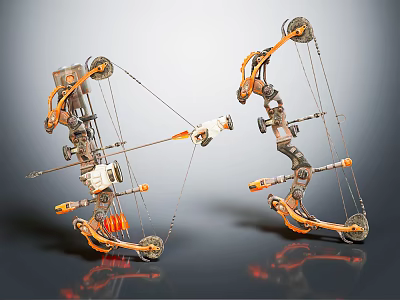 Modern Mechanical Compound Bows With Orange Metallic Design And Detailed Structure 3d model
