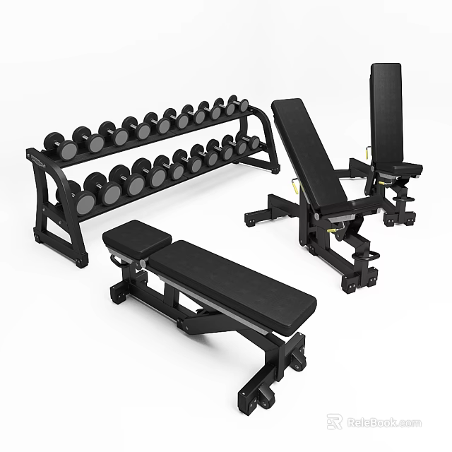 Fitness Equipment For Home Gym With Dumbbell Rack Adjustable Bench And Dumbbells 3d model 