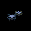 Modern Dining Table Set With Teal And Yellow Chairs Patterned Tabletop And Wooden Legs 3d model