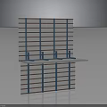 Striped Wall Panel Design With Blue Brackets White Shelf And Reflective Background