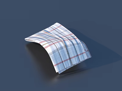 Folded Checkered Fabric With White Base Blue Red Stripes Soft Textile Material 3d model