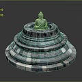Incredible Landscape Featuring Buddha Statue on Multi Tiered Circular Stone Platform with Black White Stripes