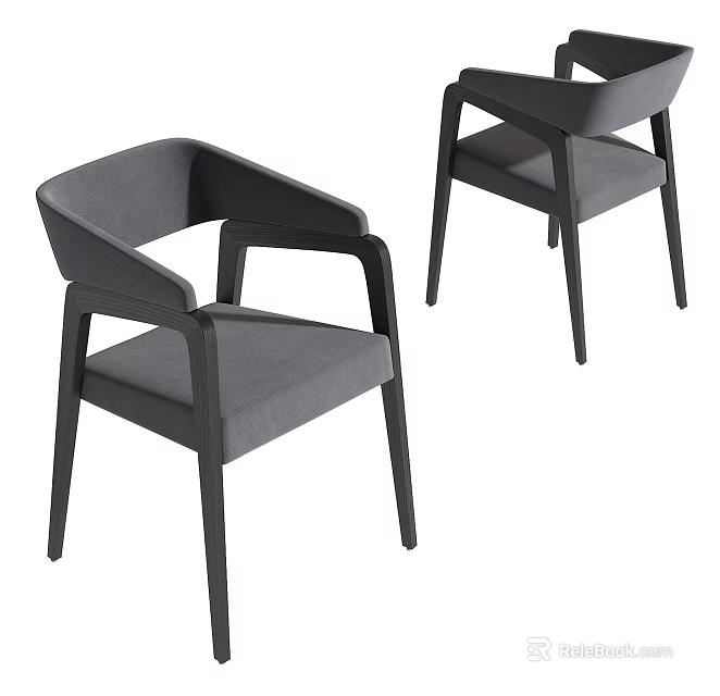 Modern Black Frame Gray Upholstered Dining Chairs With Armrest And Sleek Design 3d model