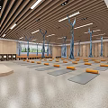 Spacious Yoga Studio Interior With Mats And Bolsters 3d model