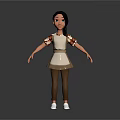 3D Female Character With Gray Hair Floral Sleeves Brown Apron Brown Pants And White Shoes