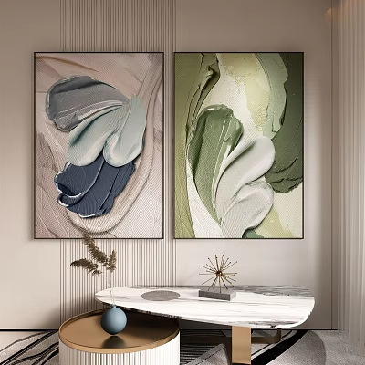 Textured Abstract Paintings With Green White Blue Tones For Modern Wall Decor 3d model