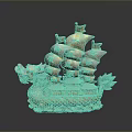 Golden Dragon Shaped Ship Ornament With Intricate Sails And Decorative Details