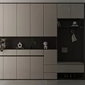 Modern Shoe Cabinet With Storage Compartments Hanging Hooks Shoe Bench And Decorative Figurines