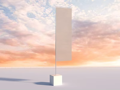 White Commercial Banner Stand With Square Base For Outdoor Advertising 3d model