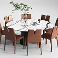 Modern Dining Table and Chair Combination Round Dining Table and Chair Decoration Combination 3d model