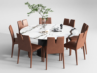 Modern Dining Table and Chair Combination Round Dining Table and Chair Decoration Combination 3d model