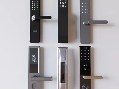 Various Styles Smart Door Locks With Digital Keypad Fingerprint Scanner And Modern Handles 3d model