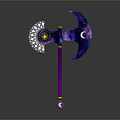 Decorative Fantasy Axe With Purple Blue Blade Moon Star Design And Yellow Accents