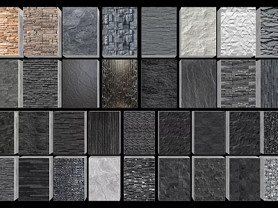 Various Textured Colored Stone Tile Samples For Garden Decor Grid Arrangement 3d model