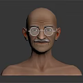 Realistic Bald Male Game Movie Character 3D Model With Round Glasses Mustache And Facial Details